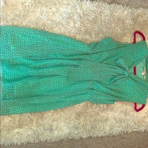 Turquoise mini dress with spiral pattern